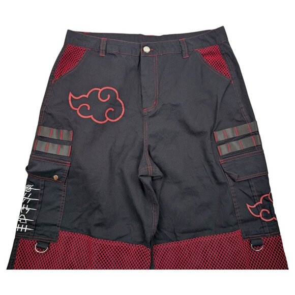 Hot Topic Naruto Shippuden Akatsuki Mesh Wide Leg Cargo Pants Size 13 Emo Grunge - Picture 5 of 14